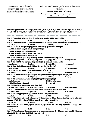 Đề thi thử THPT Quốc gia môn Hóa học năm 2019 - Đề số 5 - Đại học Y Hà Nội (Có đáp án)